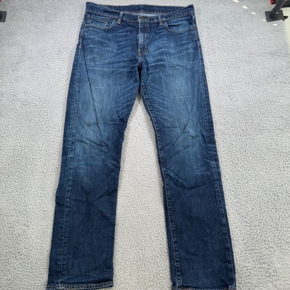 Levis 504 Regular Straight Fit Jeans Mens 36x32 Dark Wash Blue Stretch‎ Denim